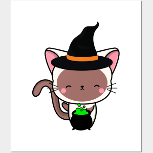 Cute white cat is a witch Posters and Art